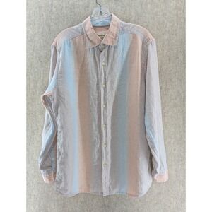 Tommy Bahama Mens S P Linen Blend Ombre Stripe Long Sleeve Button Down Shirt
